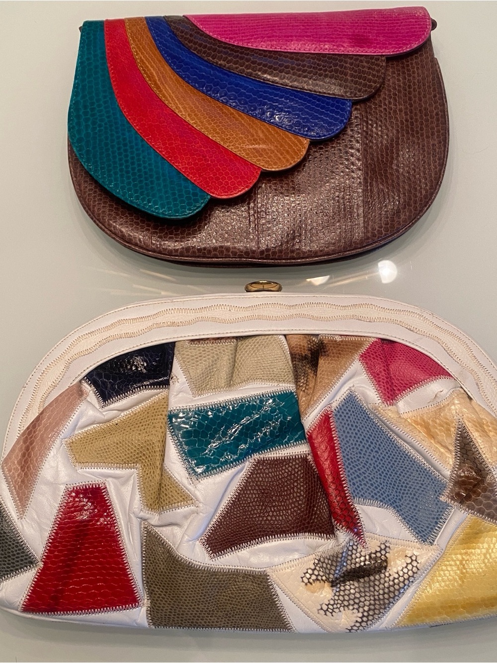 Bundle of 2 Vintage 80s Patchwork & Snakeskin Leather Handbags - Caprice - Picture 3 of 9